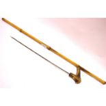Antler handled antique bamboo sword stick, blade L: 40 cm, overall L: 88 cm. P&P Group 2 (£18+VAT