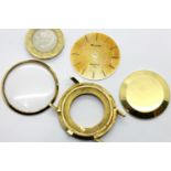 Bulova watch parts including 9ct gold back plate weighing 3.5g. P&P Group 1 (£14+VAT for the first