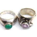 Two heavy stone set silver rings, size O. 24g. total. P&P Group 1 (£14+VAT for the first lot and £