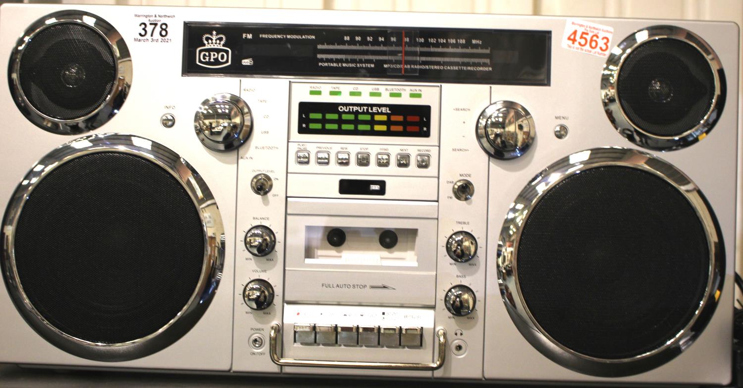 GPO Brooklyn large 1980s-Style Boombox - CD, Cassette, DAB+ & FM Radio, USB, Bluetooth Receiver;