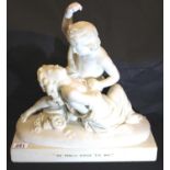 FM Miller London 1855 dated Victorian carved alabaster figural putti group We Frolic While 'Tis May,