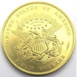 1877 - Fifty Dollars restrike - 50mm diameter Medallion - Gold Plated. P&P Group 1 (£14+VAT for