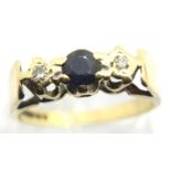 9ct gold, sapphire and diamond ring, size K, 2.3g. P&P Group 1 (£14+VAT for the first lot and £1+VAT