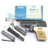 Boxed Webley Mark 2 Sports Starting Pistol with three loading blocks. P&P Group 2 (£18+VAT for the