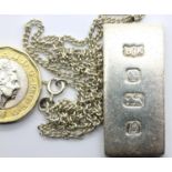 Hallmarked silver ingot, and chain, L: 27 cm, 37g. P&P Group 1 (£14+VAT for the first lot and £1+VAT