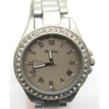 Ladies Henley jewelled quartz wristwatch on an aluminium bracelet. P&P Group 1 (£14+VAT for the