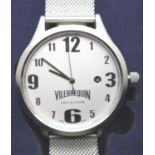Gents new boxed Vilebrequin calendar wristwatch on a stainless steel mesh bracelet, working at
