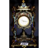 Oriental Pagoda inspired champleve decorated bronze cased table clock, with key wind movement,