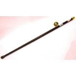 Walking cane with brass Masonic grip, L: 91 cm. P&P Group 2 (£18+VAT for the first lot and £3+VAT