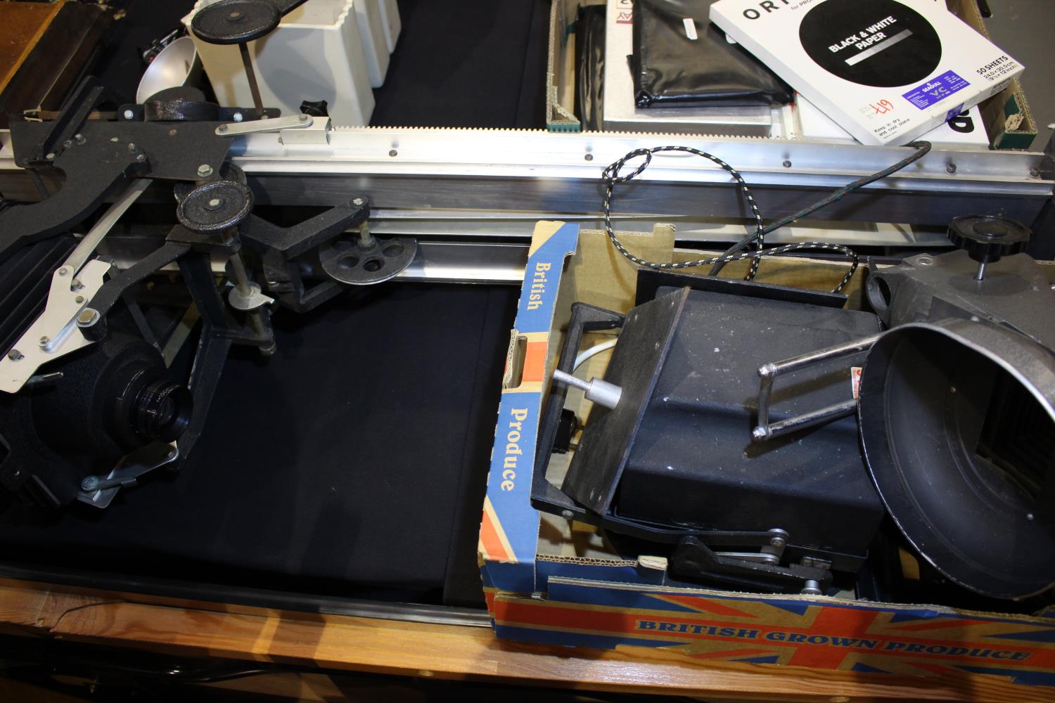 Very large photographic enlarger with table mounts and accessories, Rodenstock lens etc. Not