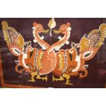 African batik of two courting birds, 88 x 63 cm. Not available for in-house P&P, contact Paul O'