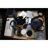 Tray of camera filters etc. and a box of photographic dyes. Not available for in-house P&P,