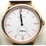 New boxed Ornake gents wristwatch, gold plated case with white dial, with Japanese Miyoto
