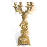 Victorian gilt metal cherubic four branch candelabra, H: 67 cm. Not available for in-house P&P,