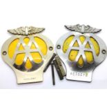 Two AA car badges, 4C38270 and 1945-1967. P&P Group 1 (£14+VAT for the first lot and £1+VAT for