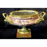 Continental rouge marble and gilt metal twin handled jardiniere with metal liner and rectangular