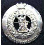 The Royal Scots, a large white metal plate badge, marked D N LOMBARD ST BIRMINGHAM verso, D: 10.5