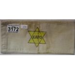 Jewish WWII aged replica printed KAPO armband. P&P Group 1 (£14+VAT for the first lot and £1+VAT for