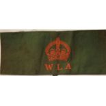 British WWII re-enactment printed Women's Land Army armband, stamped. P&P Group 1 (£14+VAT for the