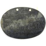 Imperial German WWI oval dog tag, named to KARL SCHIEFELBEIN. P&P Group 1 (£14+VAT for the first lot