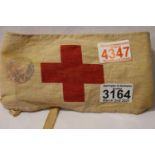 Imperial German WWI re-enactment printed Red Cross tie-up armband, stamped. P&P Group 1 (£14+VAT for