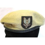 British military SAS beret, 1950s issue, with embroidered cloth badge, significantly mothed. P&P