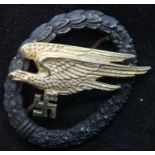 German WWII re-enactment Luftwaffe Paratroopers badge, indistinctly marked verso. P&P Group 1 (£14+