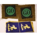 Two pairs of British aged replica division patches. P&P Group 1 (£14+VAT for the first lot and £1+