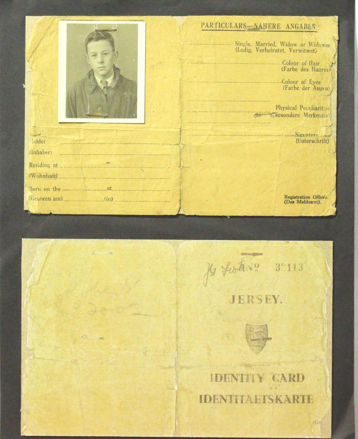 German WWII Jersey Occupation identity card (ink faded), with a copy of cover. P&P Group 1 (£14+