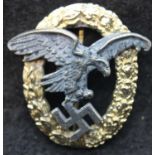 German WWII re-enactment Luftwaffe Pilots badge. P&P Group 1 (£14+VAT for the first lot and £1+VAT