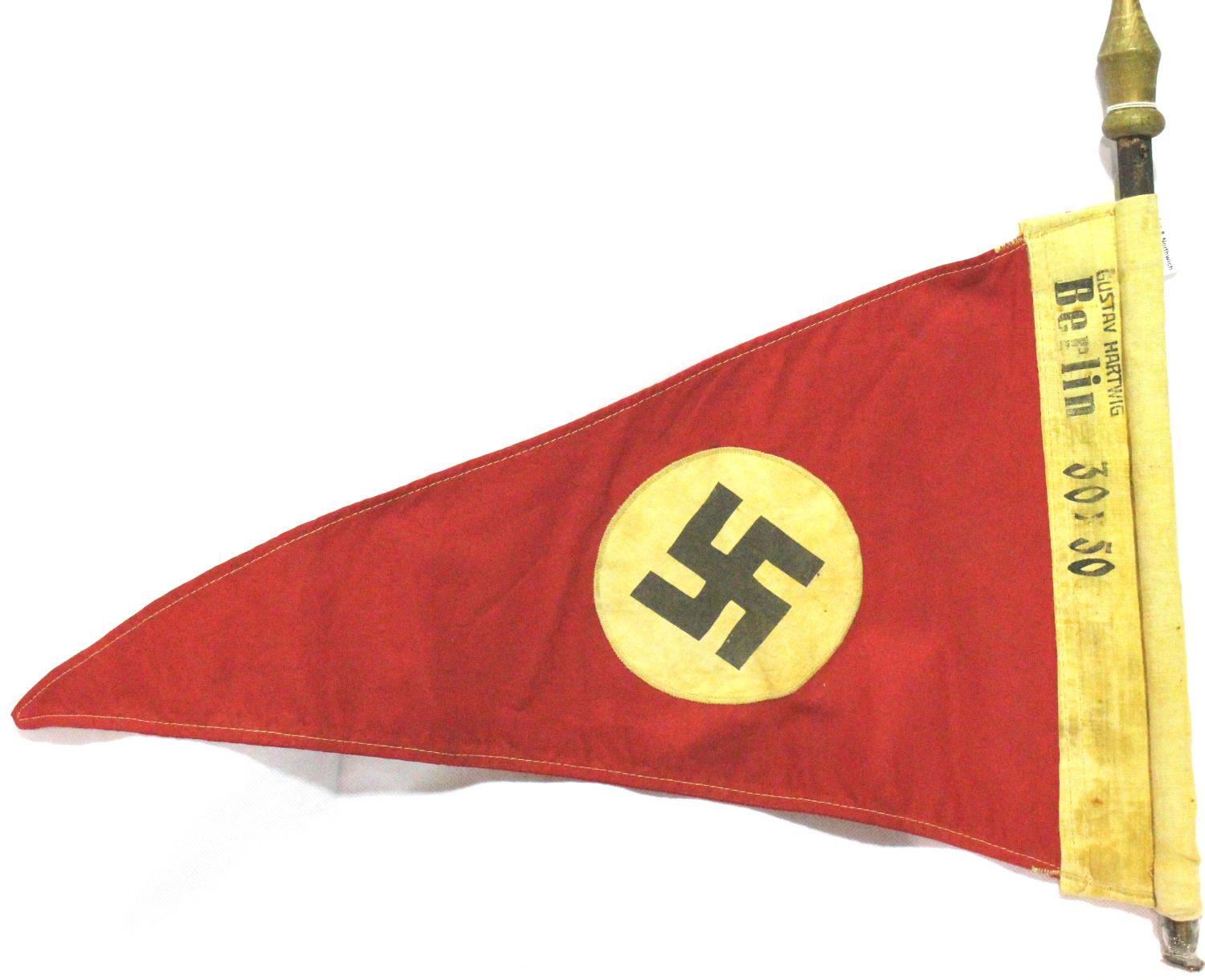 German WWII printed and embroidered pennant with partial pole, stamped Wehrmacht and dated 1943, - Image 2 of 2