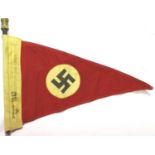 German WWII printed and embroidered pennant with partial pole, stamped Wehrmacht and dated 1943,