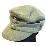 German WWII re-enactment M35 field cap, badged for Edelweiss. P&P Group 1 (£14+VAT for the first lot