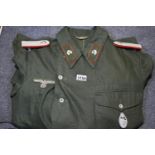 German WWII representation Reed green HBT Artillery Leutnant wrap, badged and with Tank Assault