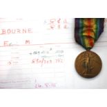 50125 GNR E M BOURNE RA, a British WWI Victory medal with information. P&P Group 1 (£14+VAT for