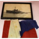 Dutch WWII period photograph of the ship Abraham Crijnssen, with a fragment of flag material. The