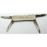 WWII Waffen SS Officers .800 silver marked mini manicure knife. Each blade is marked with JA