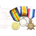 2.LIEUT A P HUDSON LAN FUS / CAPT A P HUDSON, British WWI medal trio comprising 1914-15 Star, with