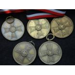 Five German WWII unissued Merit medals with length of ribbon. P&P Group 1 (£14+VAT for the first lot
