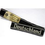 German WWII replica embroidered Deutschland cuff title with silver braid. P&P Group 1 (£14+VAT for