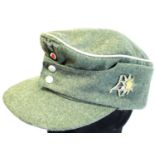 German WWII re-enactment M35 field cap, badged for Edelweiss with silver NCO braid. P&P Group 1 (£