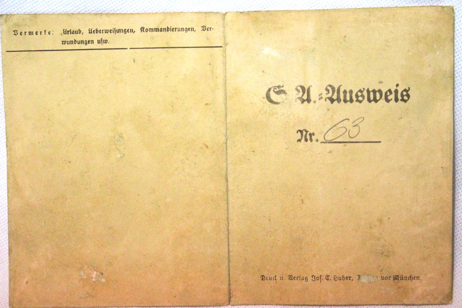 WWII German Third Reich SA Membership book. P&P Group 2 (£18+VAT for the first lot and £3+VAT for - Image 2 of 2