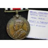 ROBERT G MARKHAM, a British Metropolitan Special Constabulary Long Service medal dated 1918. Markham