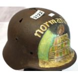 WWII German Normandy relic M40 helmet with post war memorial painting. P&P Group 2 (£18+VAT for