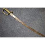 Napoleonic French infantry sabre Briquet with one piece ribbed brass grip, blade L: 67 cm. P&P Group