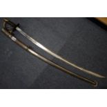 Replica 1862 American cavalry sabre in steel scabbard, blade length 87 cm in good condition. P&P