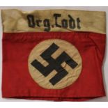 German WWII aged replica printed Org Todt armband. P&P Group 1 (£14+VAT for the first lot and £1+VAT