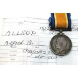 4597 PTE A A ALLSOP 13/LOND R, a British WWI BWM with information. P&P Group 1 (£14+VAT for the