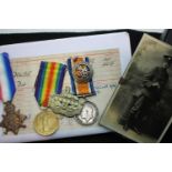 1321 PTE B DOWSE 1 GLOUC R, a British WWI medal trio (the 1914 star being a named replacement),