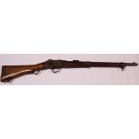 19th century Martini Henry breech loading rifle in poor condition, having several proof marks to the